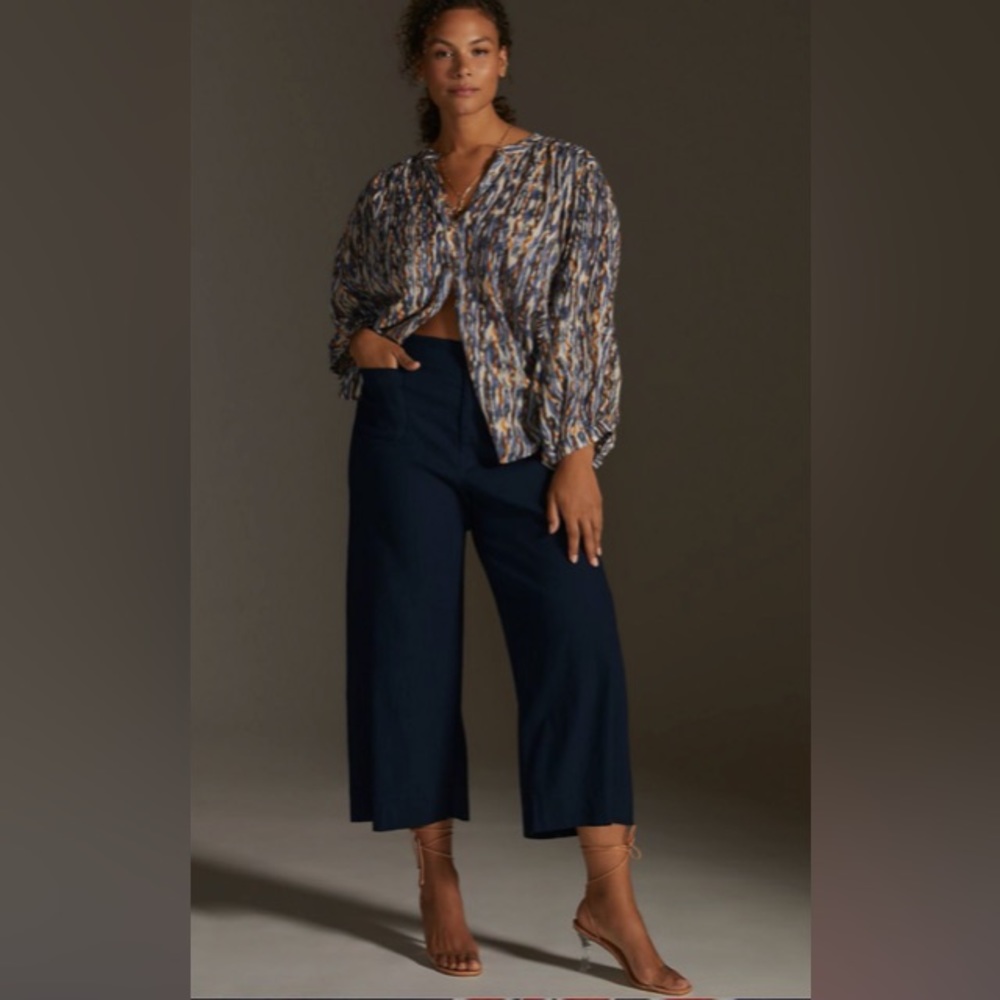 A+ ANTHROPOLOGIE COLETTE CROPPED WIDE LEG PANT PLUS SIZE 18W NAVY BLUE